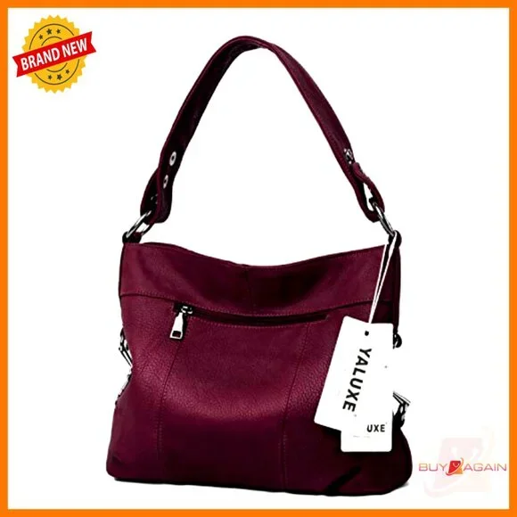 Genuine Leather Hobo Shoulder Bag with Crossbody Strap, Travel Purse